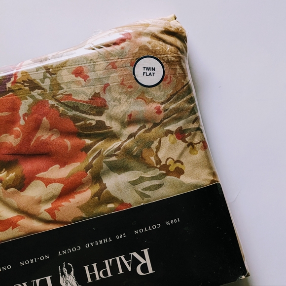 VINTAGE RARE RALPH Lauren *KIRSTEN TWIN FLAT SHEET FLORAL Neutral- NIP - Picture 4 of 8